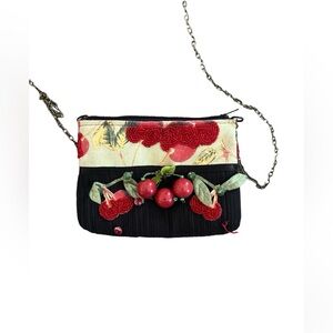 Mary Frances VTG Boho Cherries Cross Body Shoulder Zip Mini Purse GUC RARE